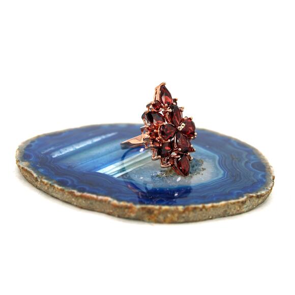 Sterling Silver Rose Gold Vermeil Garnet Cluster Ring - Picture 1 of 6